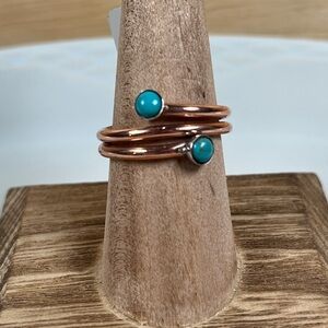 Navajo Handmade Turquoise Copper Ring Size 8.5 Artisan Yolanda Skeets